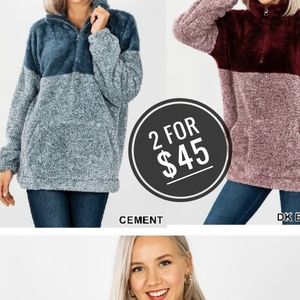 NEW BLUE FAUX FUR SHERPA PULL OVER TOP SWEATER